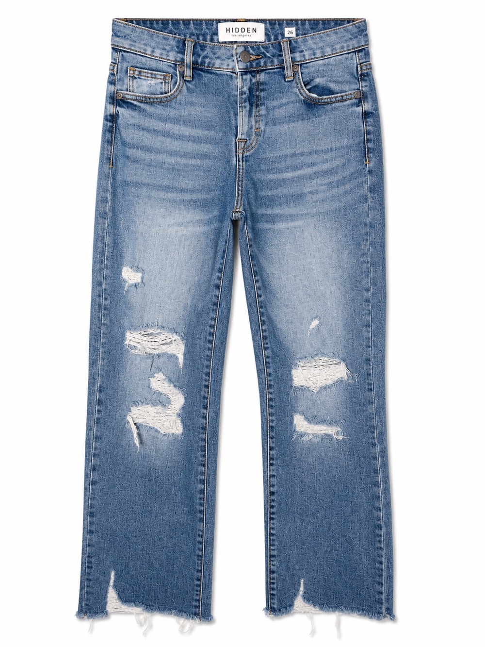 HIDDEN Los Angeles Distressed Straight Jeans Frayed Raw Hem Y2K Grunge 26